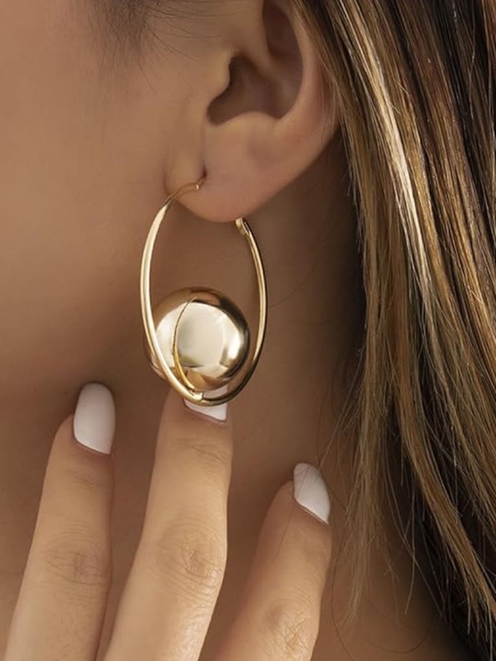 Anthropologie Sculpted Gold Orb Hoop Earrings - Picture 7 of 7